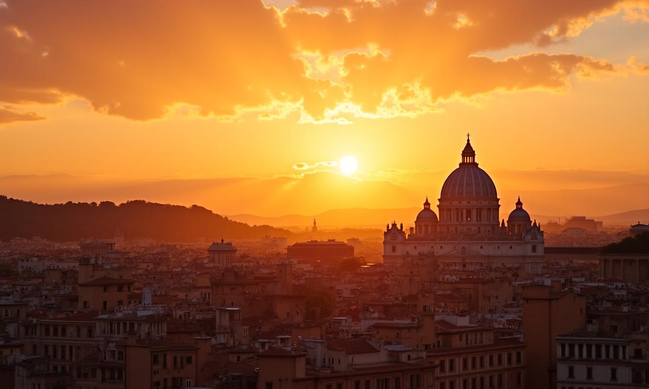 Veduta panoramica di Roma con cupole storiche e luce calda